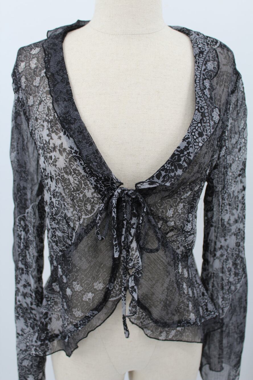 Vintage Y2K Whimsigoth Cardigan Tie Fromt Lace Black size Petite Medium